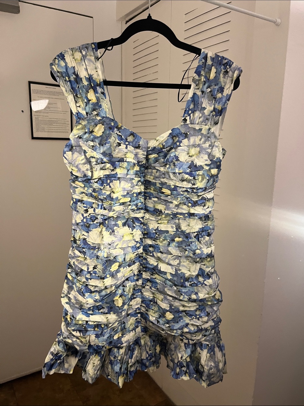 H&M Blue Floral Ruched Mini Dress